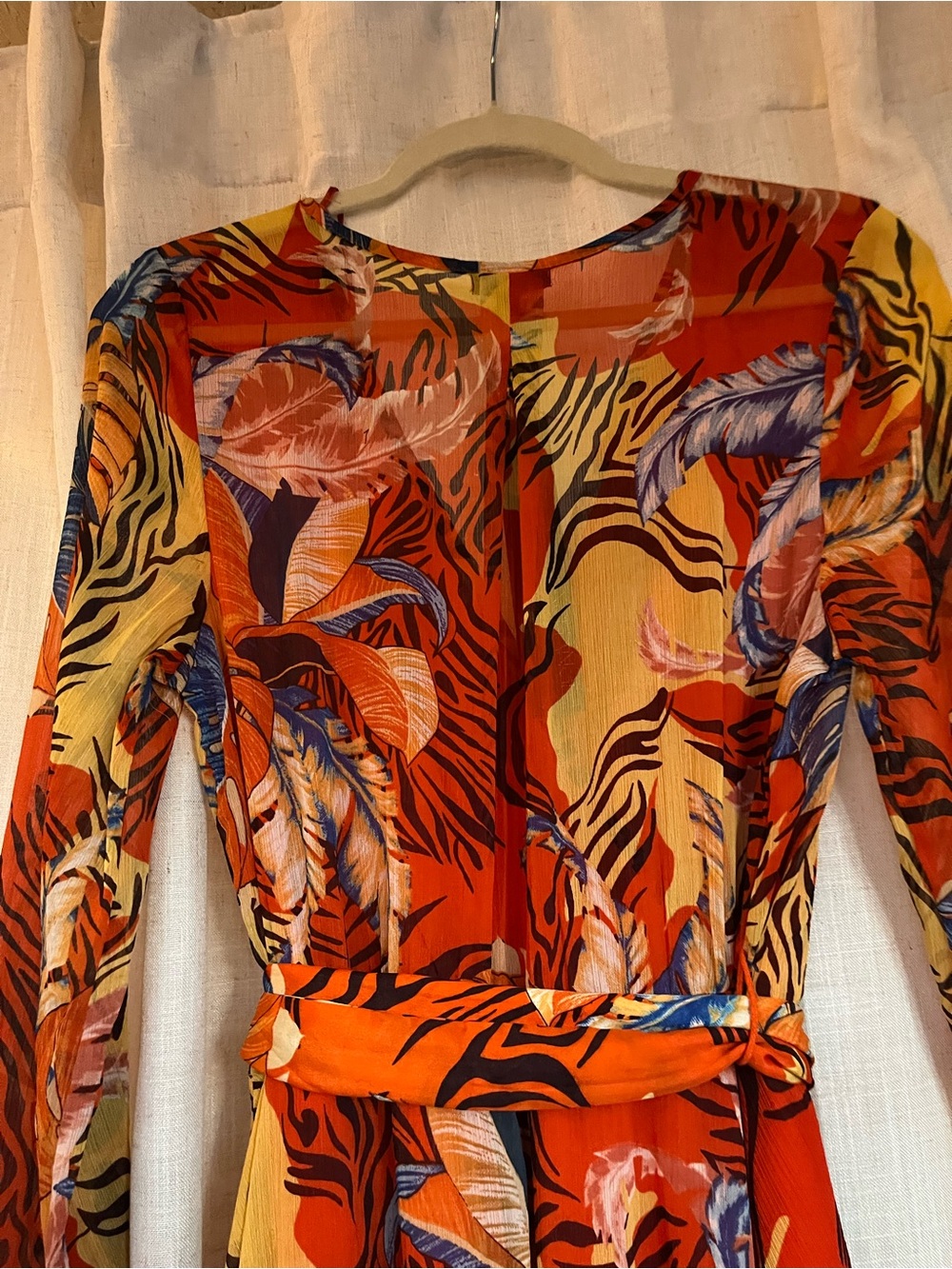 NWT MULTICOLOR TROPICAL Print Maxi Dress with Belt - Picture 4 of 9